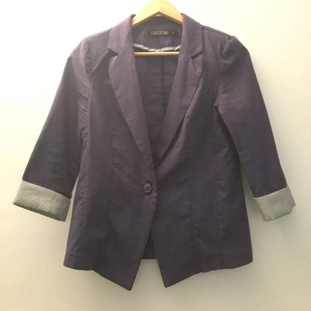 Blue Casual Fitted Blazer