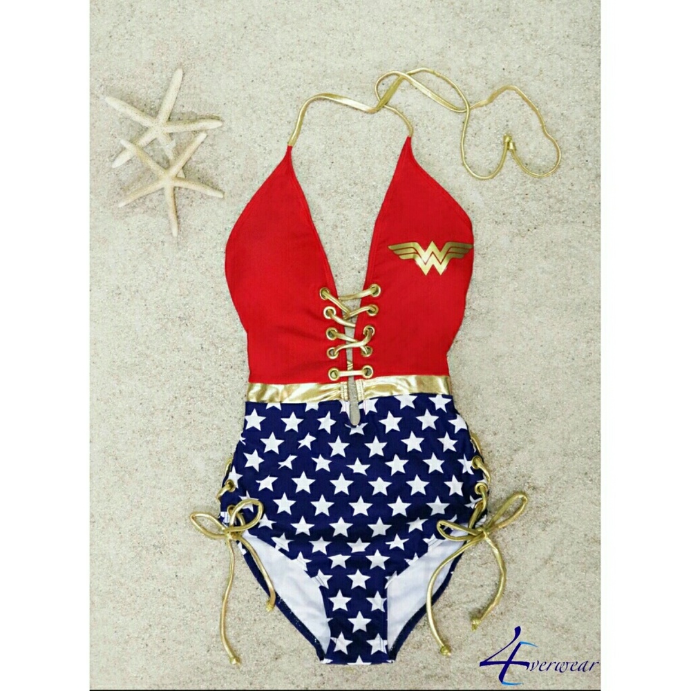 WONDER WOMAN  LACE  UP  BACKLESS  MONOKINI