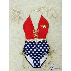 WONDER WOMAN  LACE  UP  BACKLESS  MONOKINI
