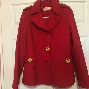 Red pea coat Michael Kors.