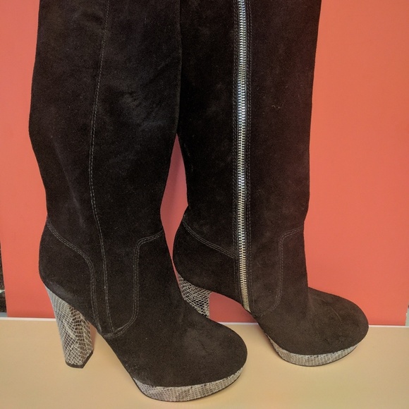 MK Lesly black suede leather high boots sz 5.5 - Picture 1 of 4