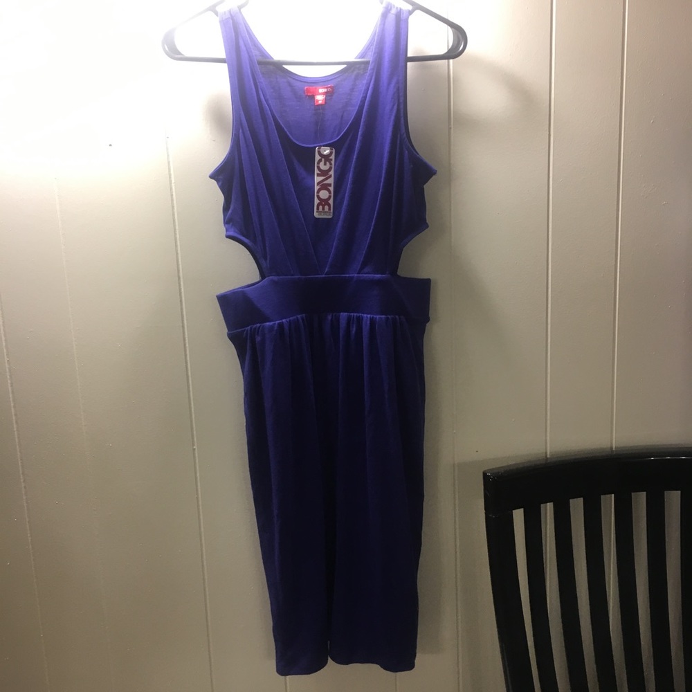 Purple scoop neck dress with openings on sides