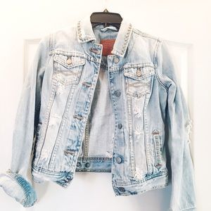 Abercrombie Distressed studded Jean Jacket - Small