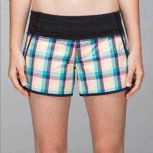 Pink and Blue Plaid lululemon Running Shorts