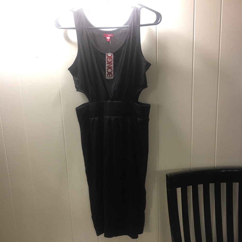 Black scoop neck dress with openings on sides