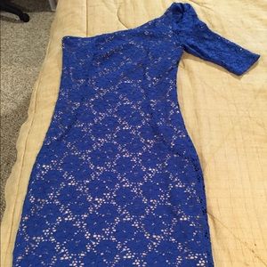 One shoulder blue mini dress Small