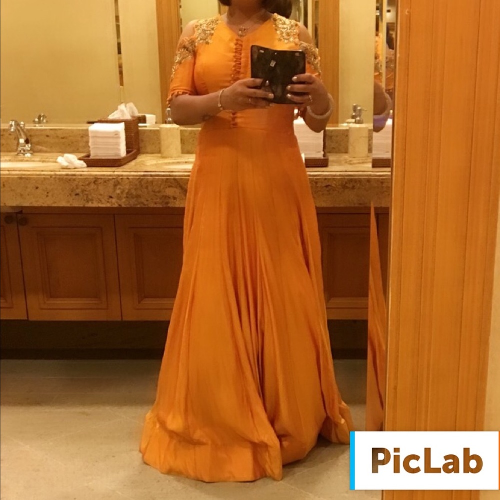 Cold shoulder golden yellow gown