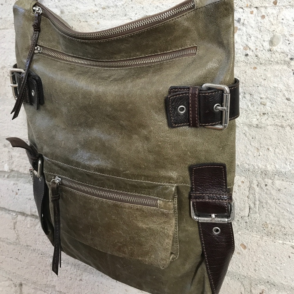 TANO Olive Green Leather Messenger Bag