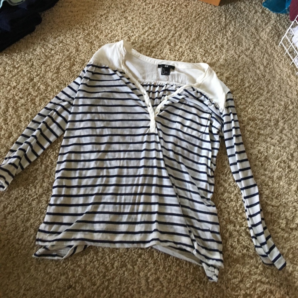 Stripped, button quartered sleeve shirt
