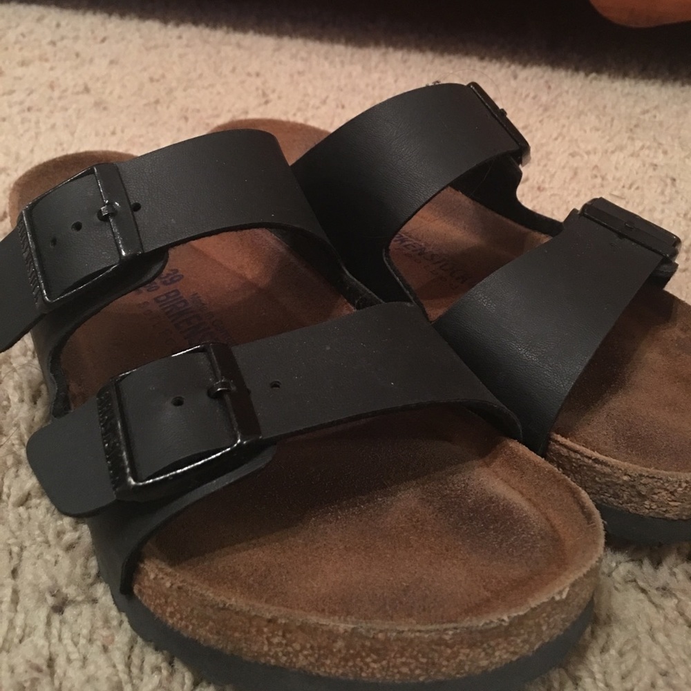 Black leather birkenstocks