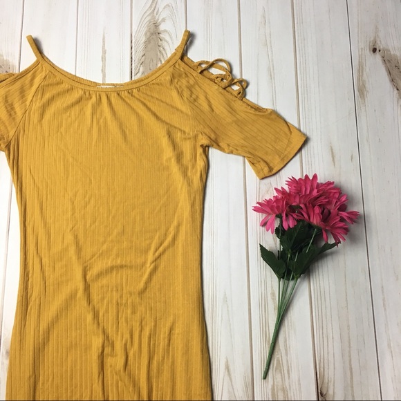 Charlotte Russe Dresses & Skirts - Mustard Yellow Short Sleeve Dress w Criss Crosses