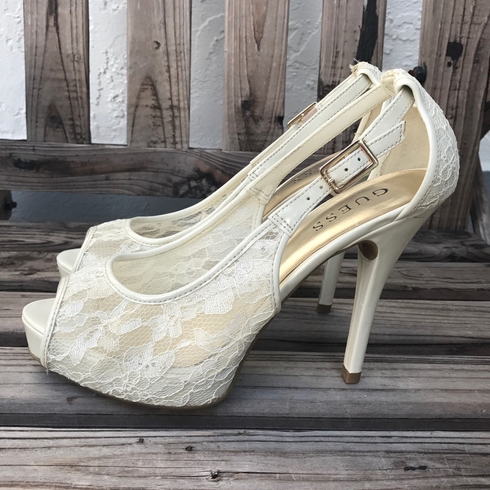 GUESS White Lace Heel