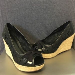 Black Leather Wedges