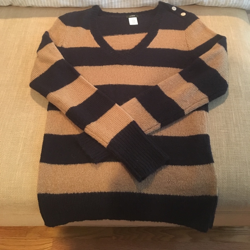 Jcrew blue and tan v neck sweater