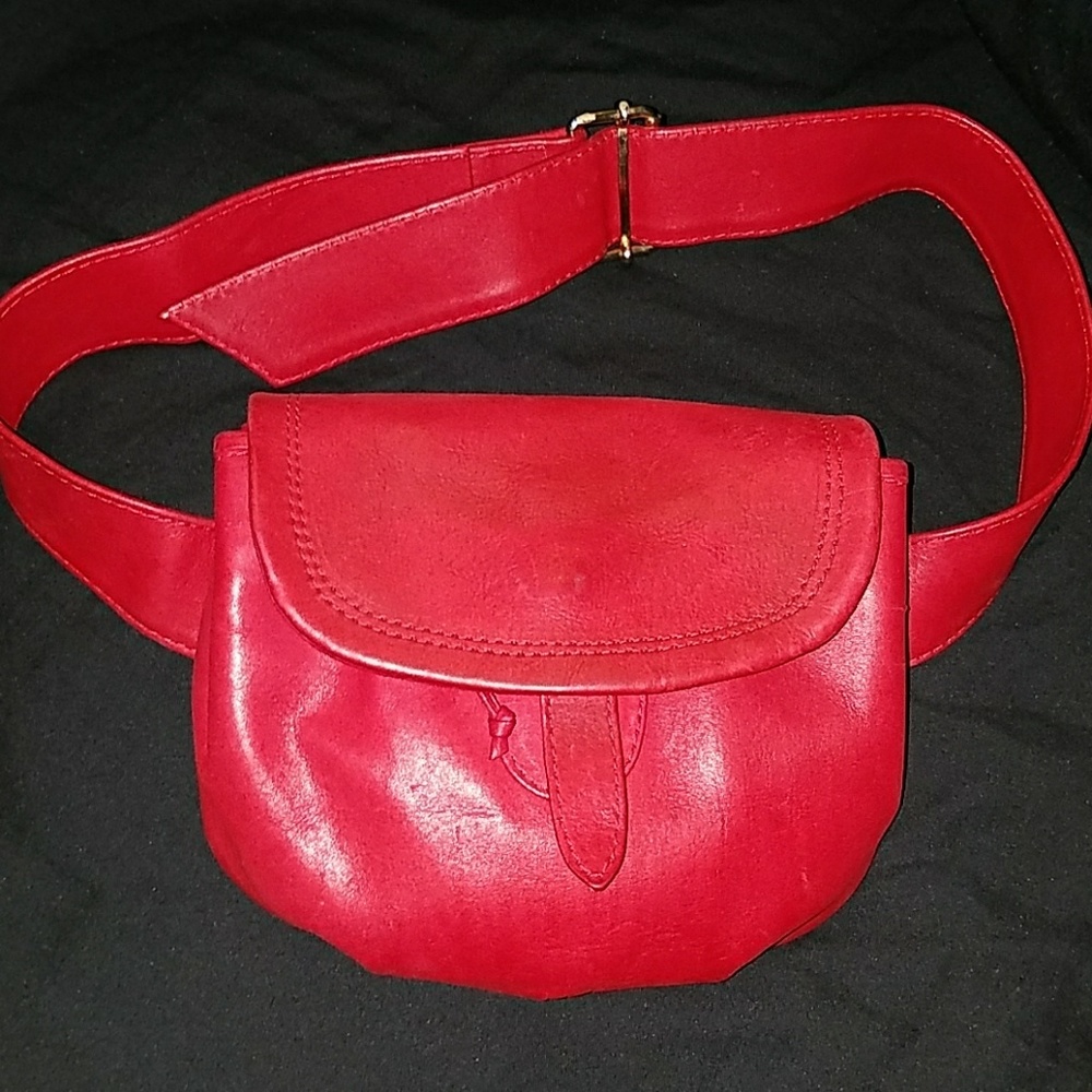 Red leather fanny pack