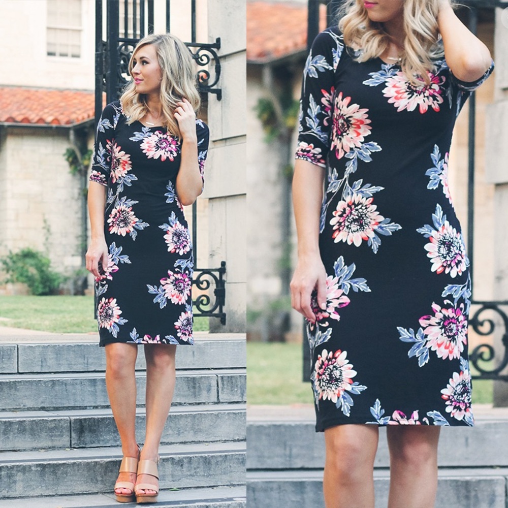 *SALE* Floral Knee Length Stretch Dress