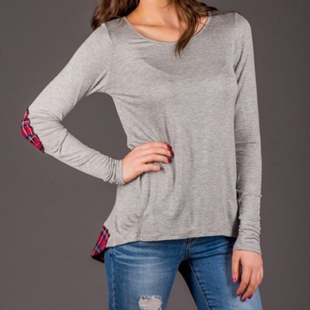 Patchwork Plaid Printed Pullover Tops Long Sleeve - image 1