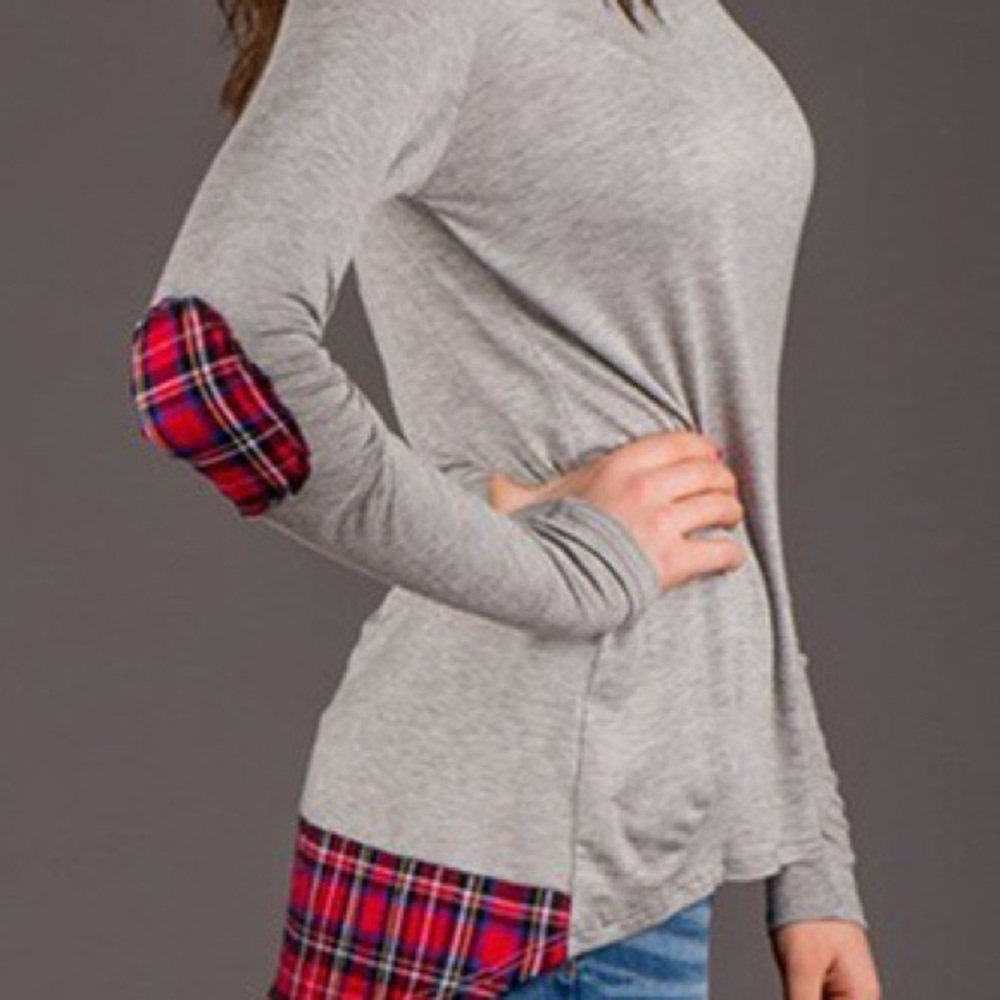 Patchwork Plaid Printed Pullover Tops Long Sleeve - image 3