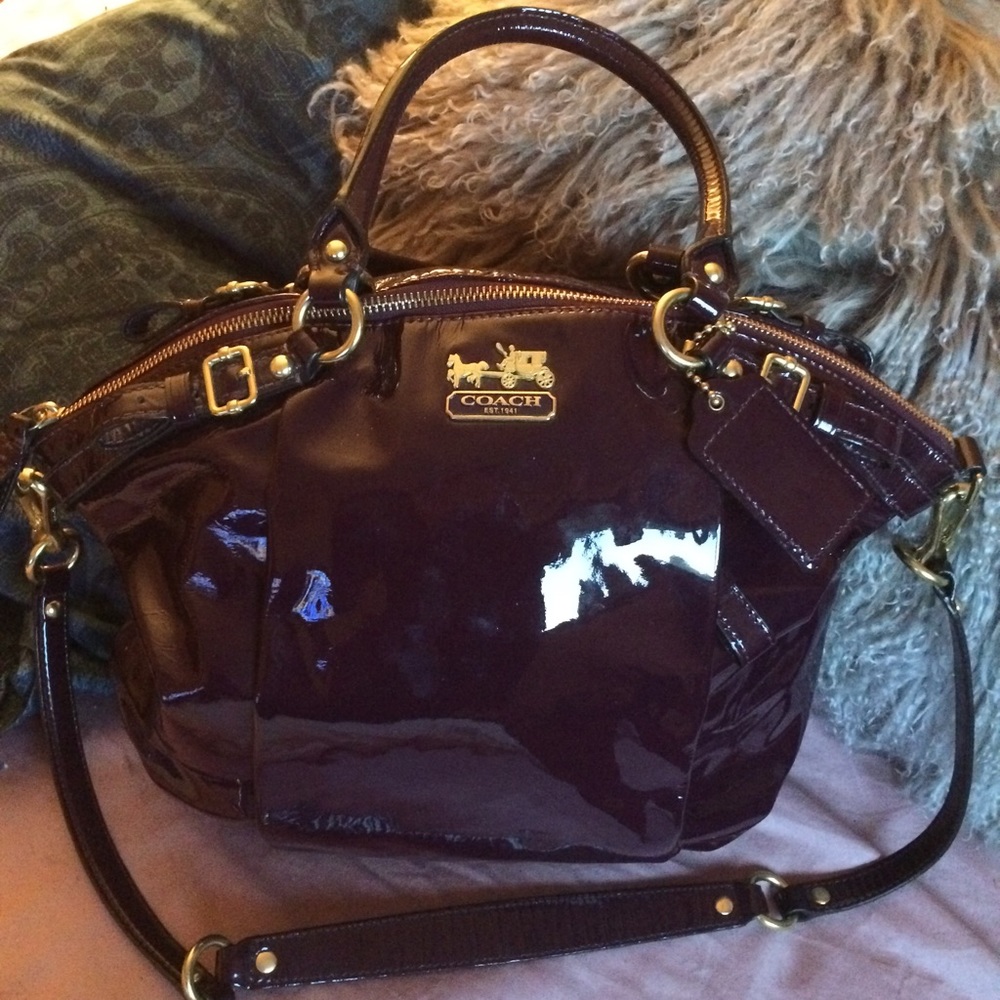 💐EPO COACH aubergine patent leather Satchel/Shoul
