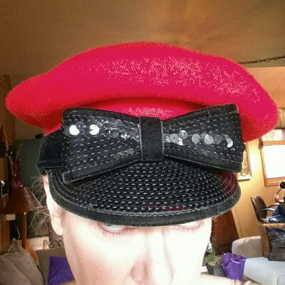 Red Felt and Black Sequined Hat