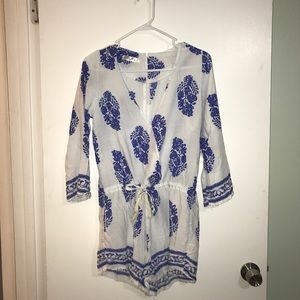 White & blue boho romper