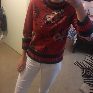 Red sweater w floral details