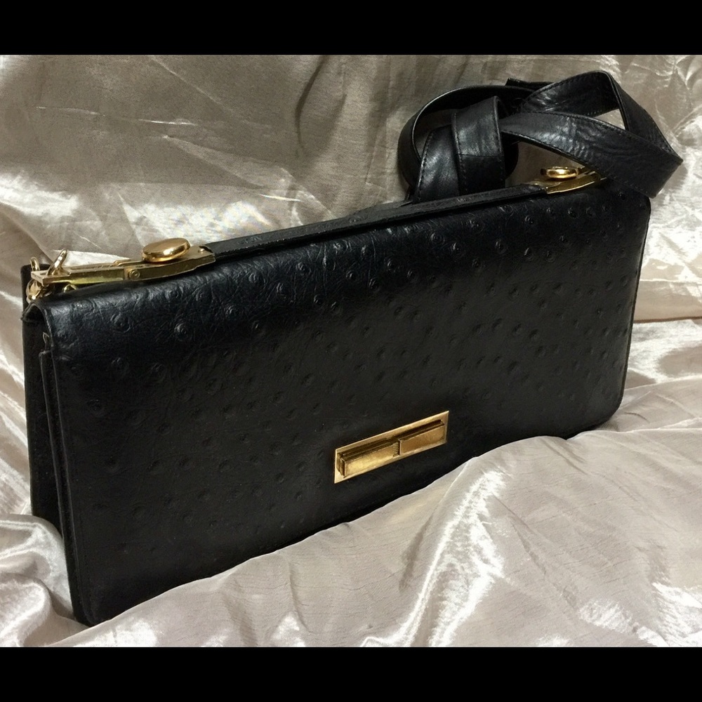 Genuine Ostrich Black Leather Purse/Bag, Rare
