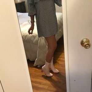 Faux Patent Leather Booties with a Clear Heel