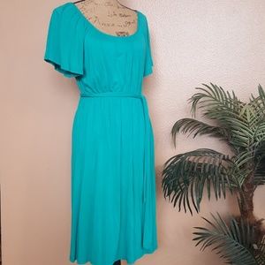 Teal blue/green pullover tie dress