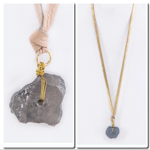 Jewelry - Semi Precious Stone Pendant Leather Necklace