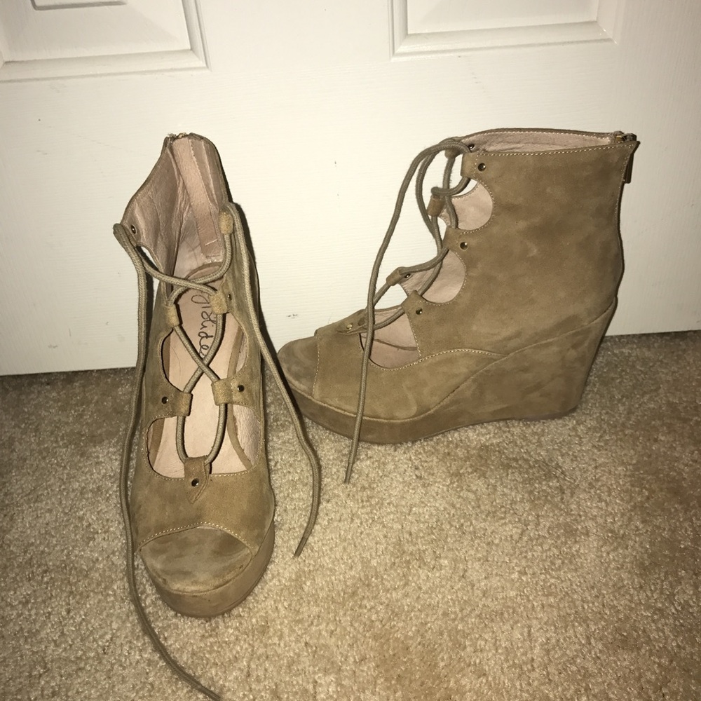 Free people nude suede lace up wedges