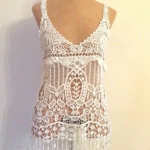 SALE White Crochet Tank Top With Tassels