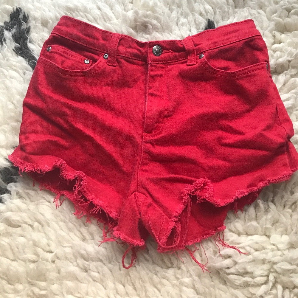 High waisted red shorts