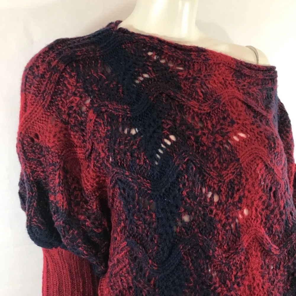 Umgee Chunky Knit Sweater Red Navy Blue Cable Knit - Picture 6 of 7