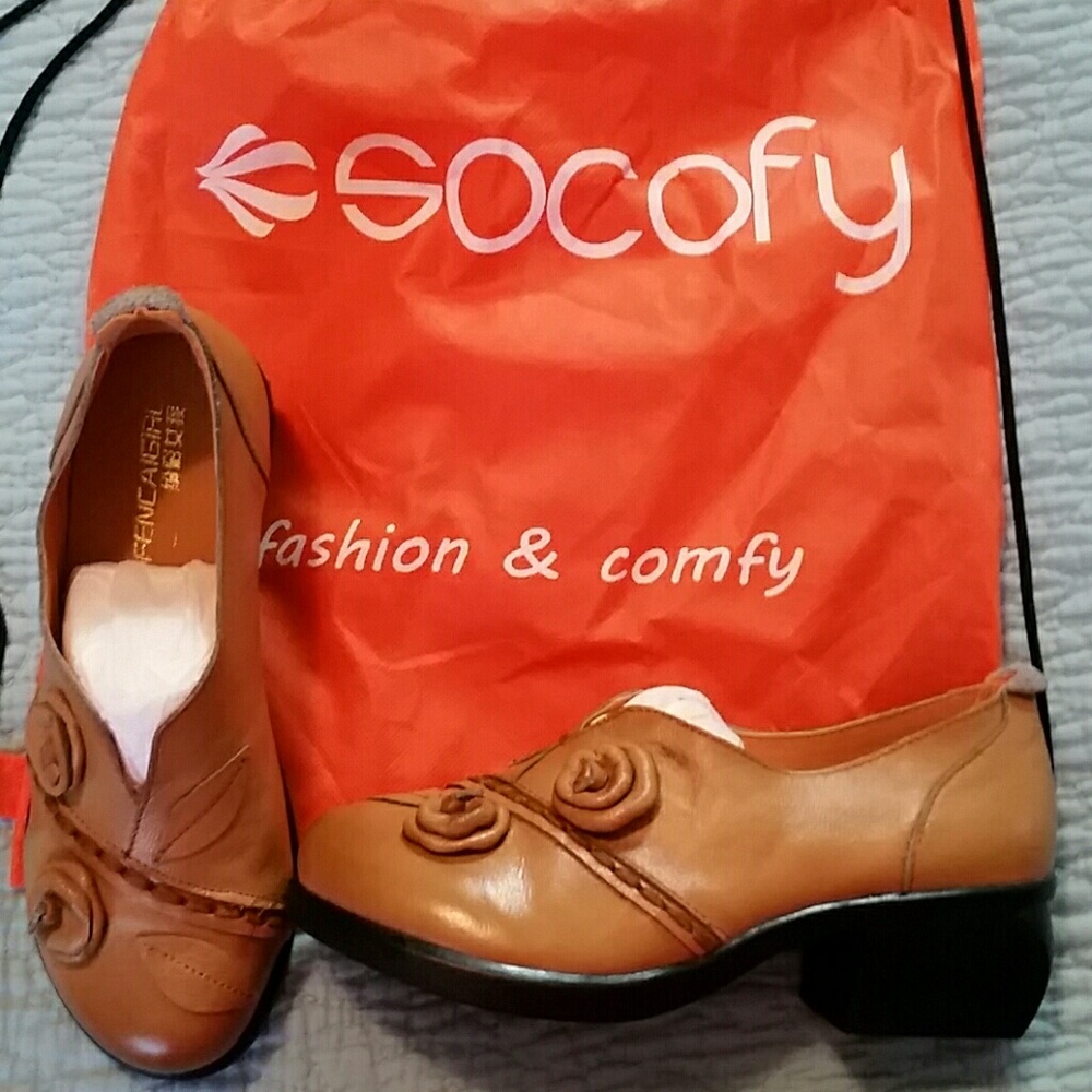 Socofy Leather Mid Heel Shoe