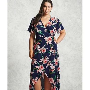 Forever 21 Plus. Navy Floral Wrap Around Dress.