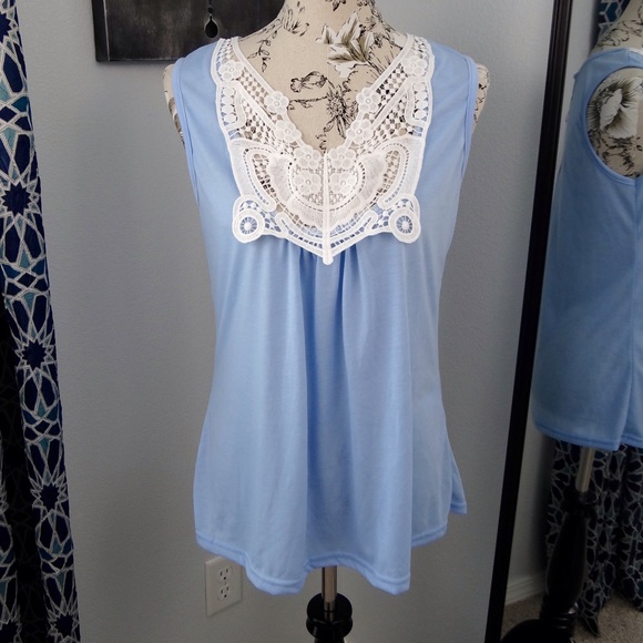 Tops - Sky blue lace tank top