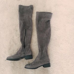 Grey Suede Over The Knee Boots