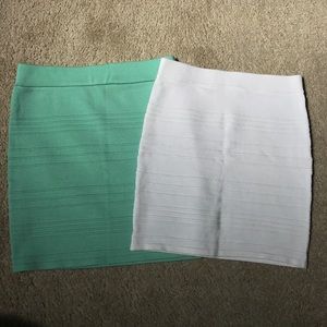 2 Ribbed Bandage Mini Skirts
