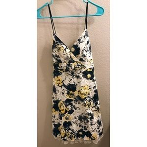 Cream Dress W/ Black & Yellow Floral Print