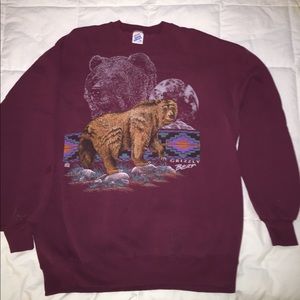 Hipster grizzly bear burgundy sweat shirt vintage