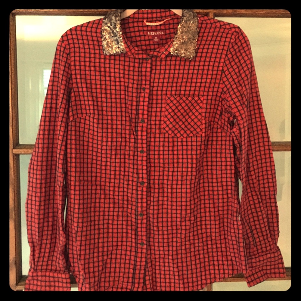 Merona plaid button-up with sequin collar