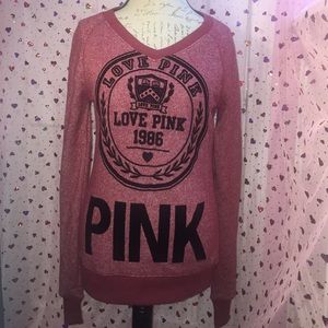 🆕PINK Cranberry V-neck Collegiate Pullover LS S
