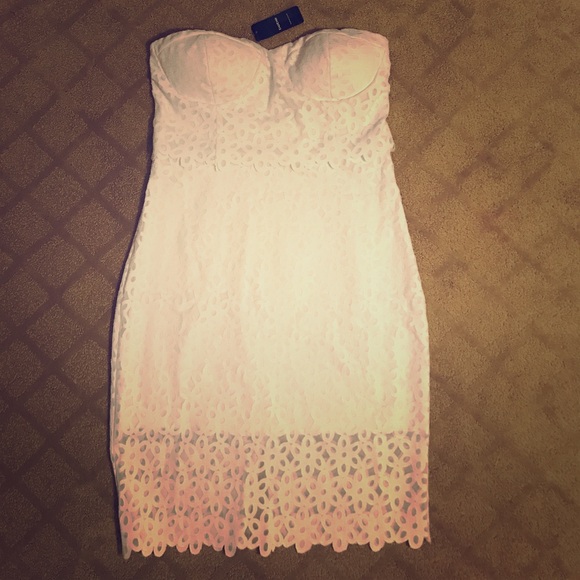 bebe Dresses & Skirts - Bebe Kira Twofer Look Lace Dress Size L