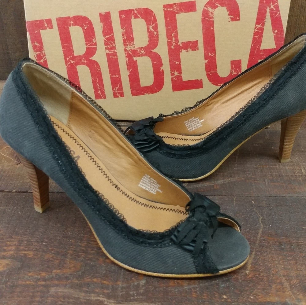 Tribeca by kenneth cole French Twist denim peeptoe