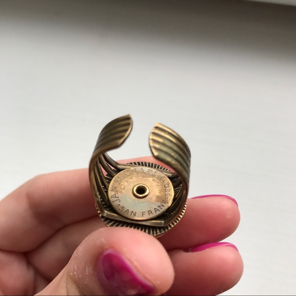 Ivory & red gemstone Jan Michaels SF brass ring