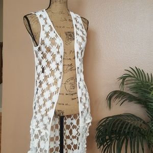 Boho inspired long ivory lace vest.