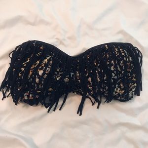 fringe cheetah swim top