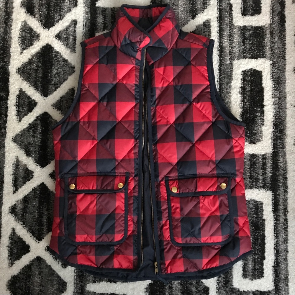 J Crew Red & Navy Buffalo Plaid Vest • Small