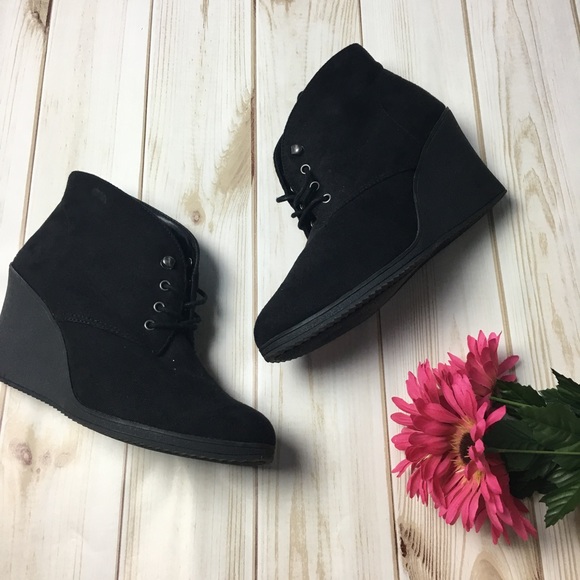 Merona Shoes - Black Lace Up Boot Wedges